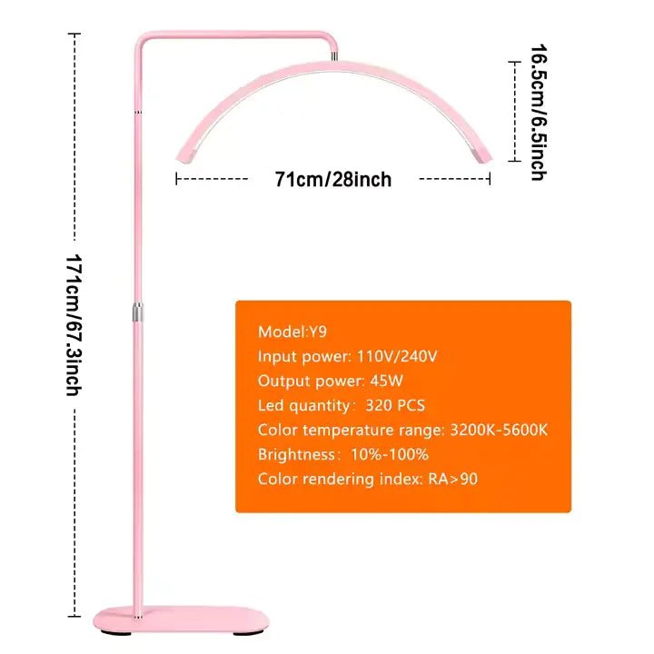 LED Lash Light - 28 - Inch Half-Moon Arc Crescent Lashes Lamp - Al - AndalousPink