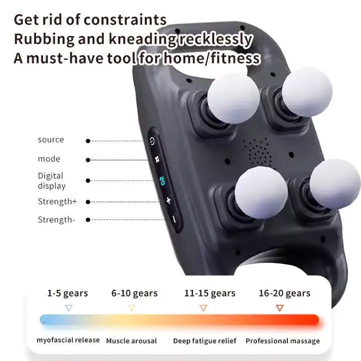 Rechargeable 4 - Heads Handheld Deep Tissue Muscle Massager Gun with Speed Control - Al - Andalous