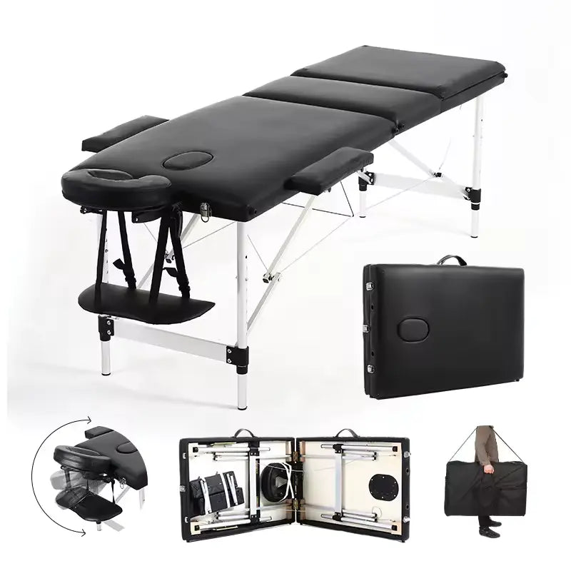 Portable Massage Table – 3 Section Aluminum Frame - Al - AndalousBlack