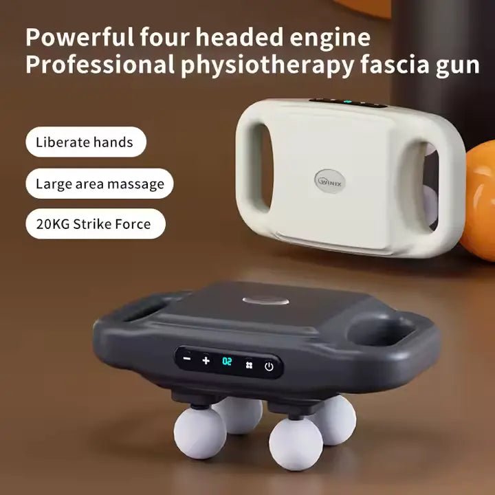 Rechargeable 4 - Heads Handheld Deep Tissue Muscle Massager Gun with Speed Control - Al - Andalous
