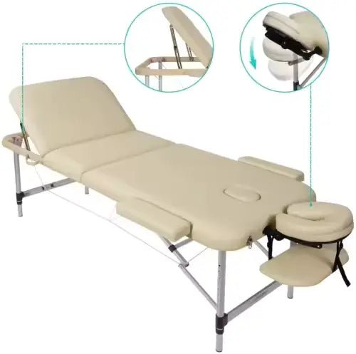 Portable Massage Table – 3 Section Aluminum Frame - Al - AndalousCream