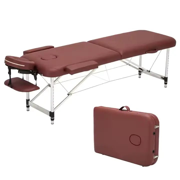 Portable Massage Bed 2 Folding Sections Aluminum - Al - AndalousPortable Massage Bed 2 Folding Sections AluminumDark Red