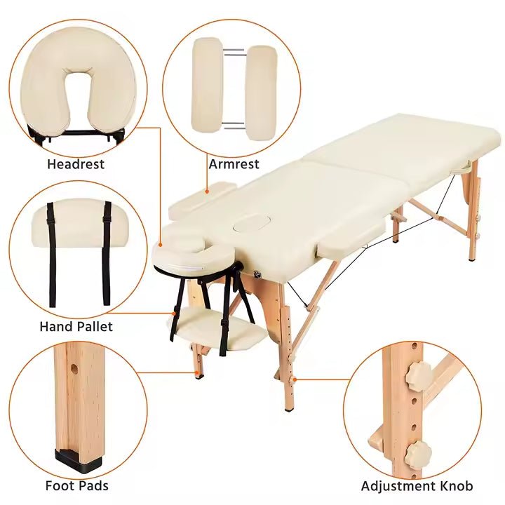 Portable massage bed 2 folding sections - Al - AndalousPortable massage bed 2 folding sectionsCream