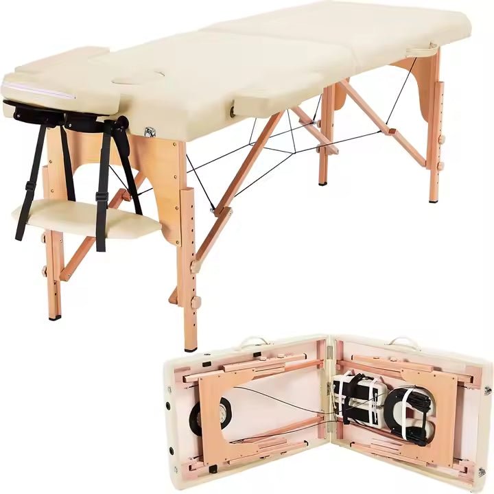 Portable massage bed 2 folding sections - Al - AndalousPortable massage bed 2 folding sectionsCream