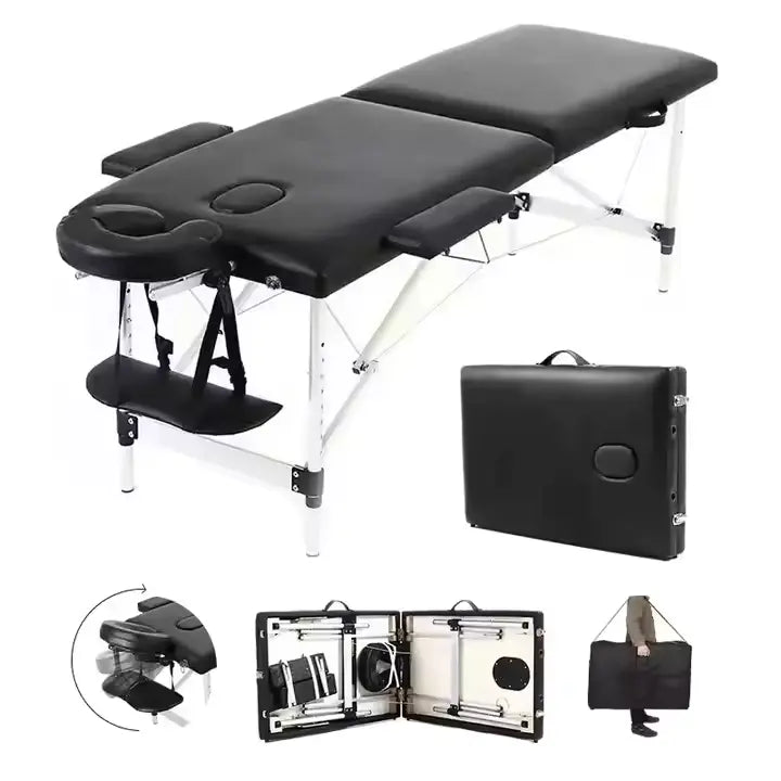 Portable Massage Bed 2 Folding Sections Aluminum - Al - AndalousPortable Massage Bed 2 Folding Sections AluminumBlack