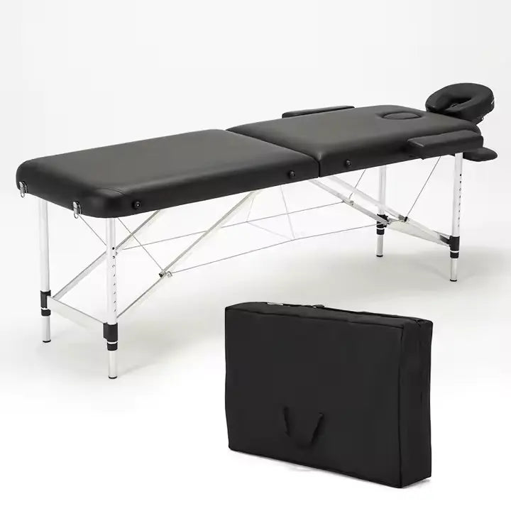 Portable Massage Bed 2 Folding Sections Aluminum - Al - AndalousPortable Massage Bed 2 Folding Sections AluminumDark Red